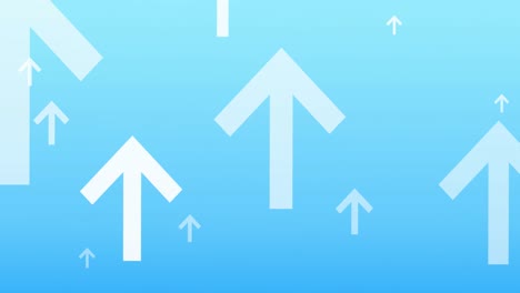 파란색 배경 위를 가리키는 여러 개의  ⁇  화살표의 애니메이션