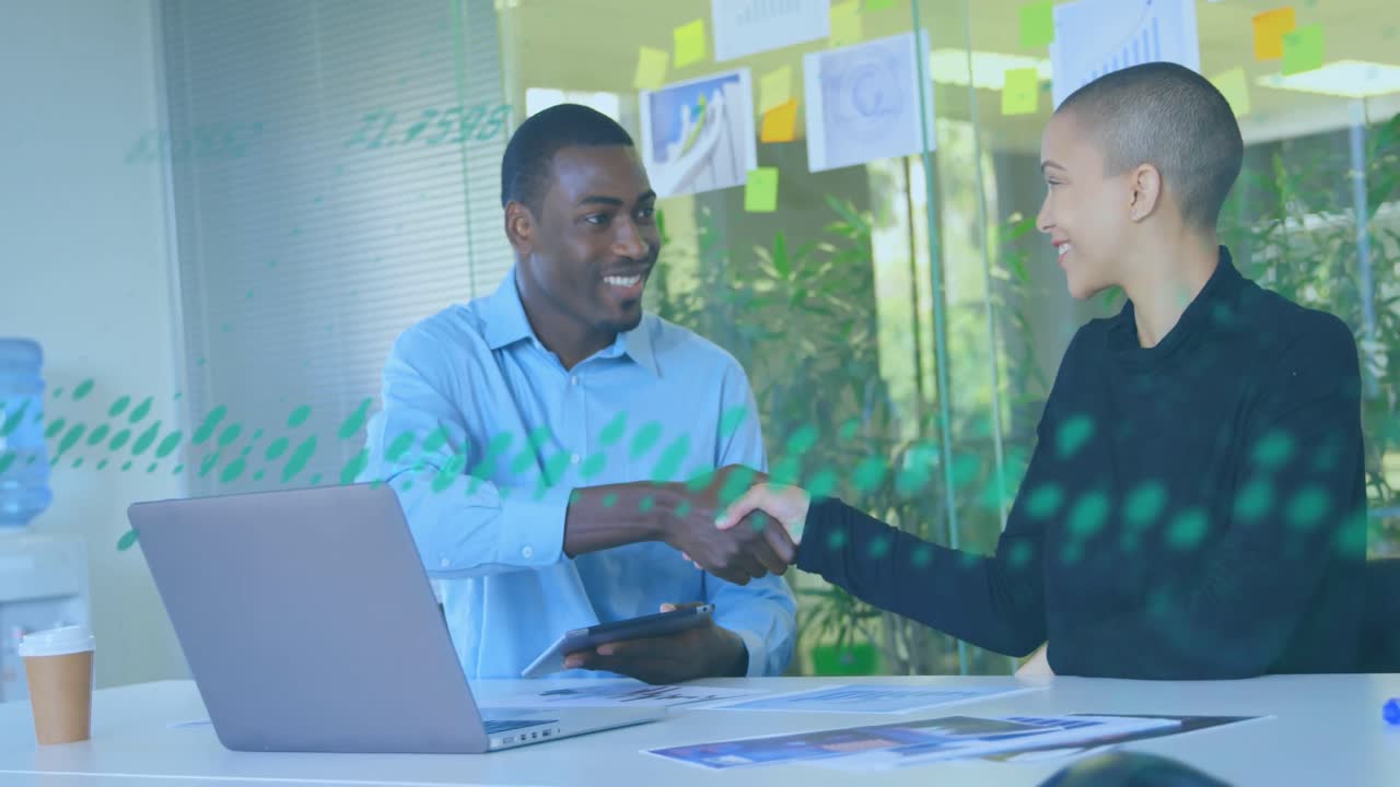 Animation of financial data processing over diverse business people