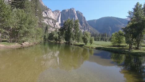 view of yosemite falls in yosemite national park from swinging bridge