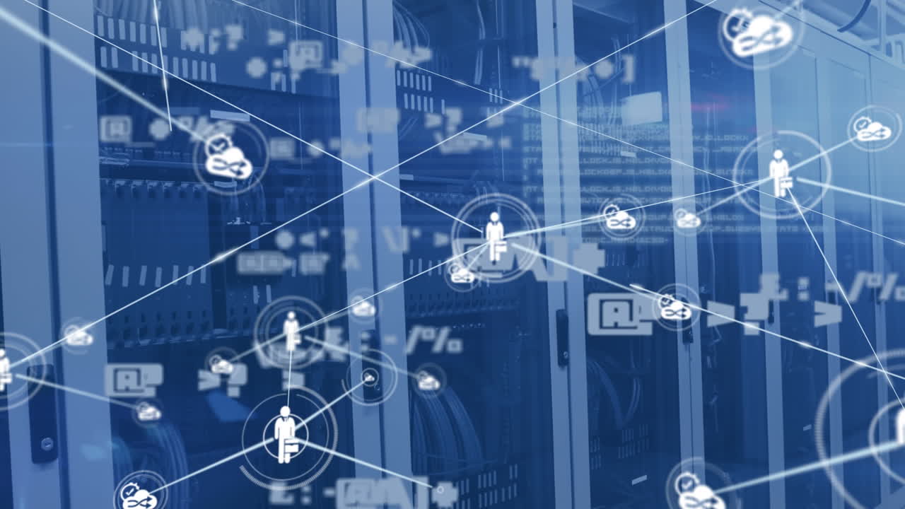 아이콘과 데이터 처리와 서버  ⁇ 을 통한 연결 네트워크의 애니메이션