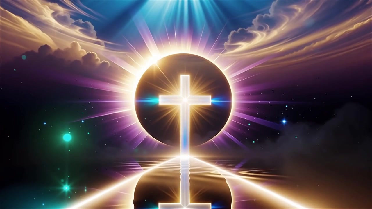 Croce Cristiana Luce Celestiale Sfondo per il Culto.