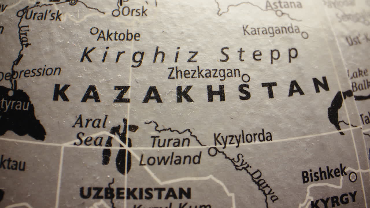 Close-up of Kazakhstan and Central Asia on a Globe