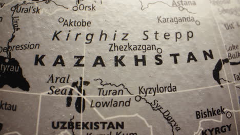 close-up of kazakhstan and central asia on a globe