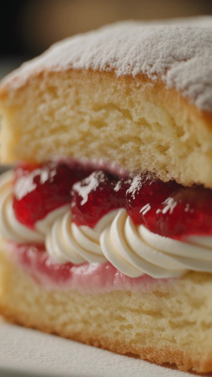 Close-up of a Delicious Victoria Sponge Cake with Cream and Jam
