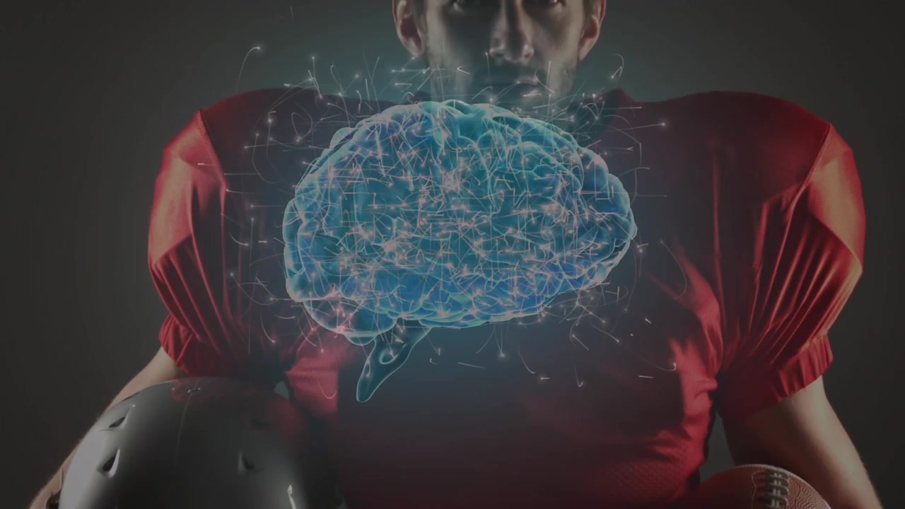 American Football Player with Digital Brain Visualization
