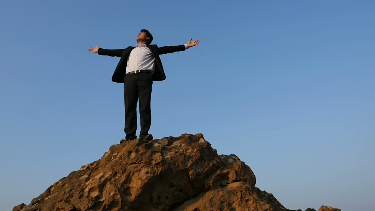 Businessman on top of a mountain