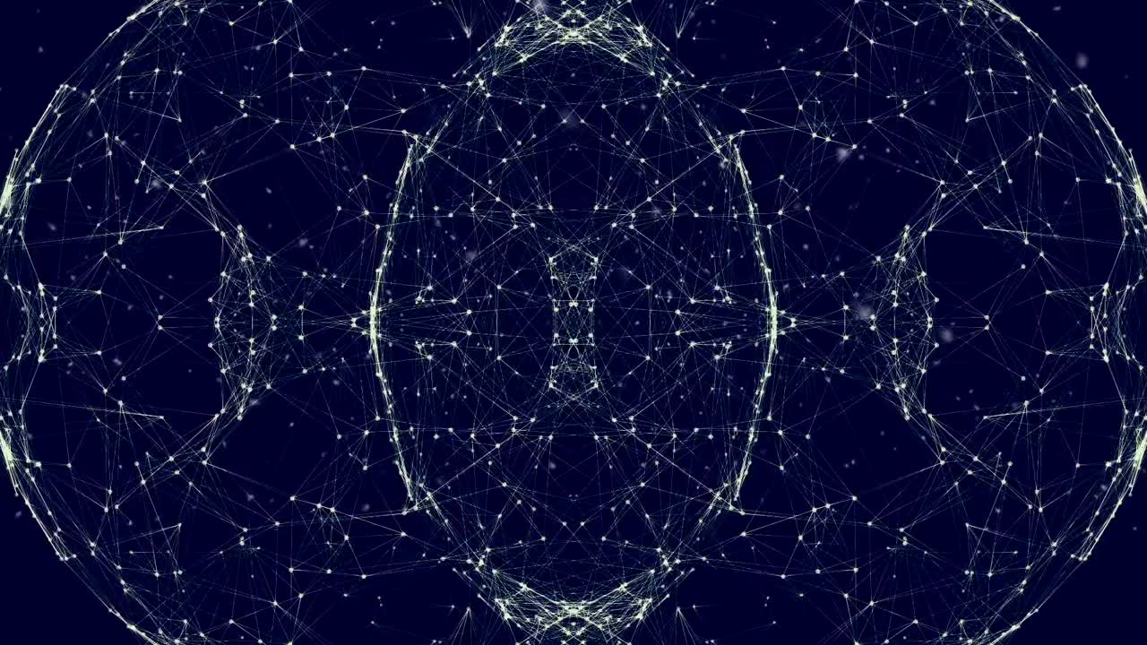 검은 바탕 위에 움직이는 점들로 만들어진 지구의 애니메이션