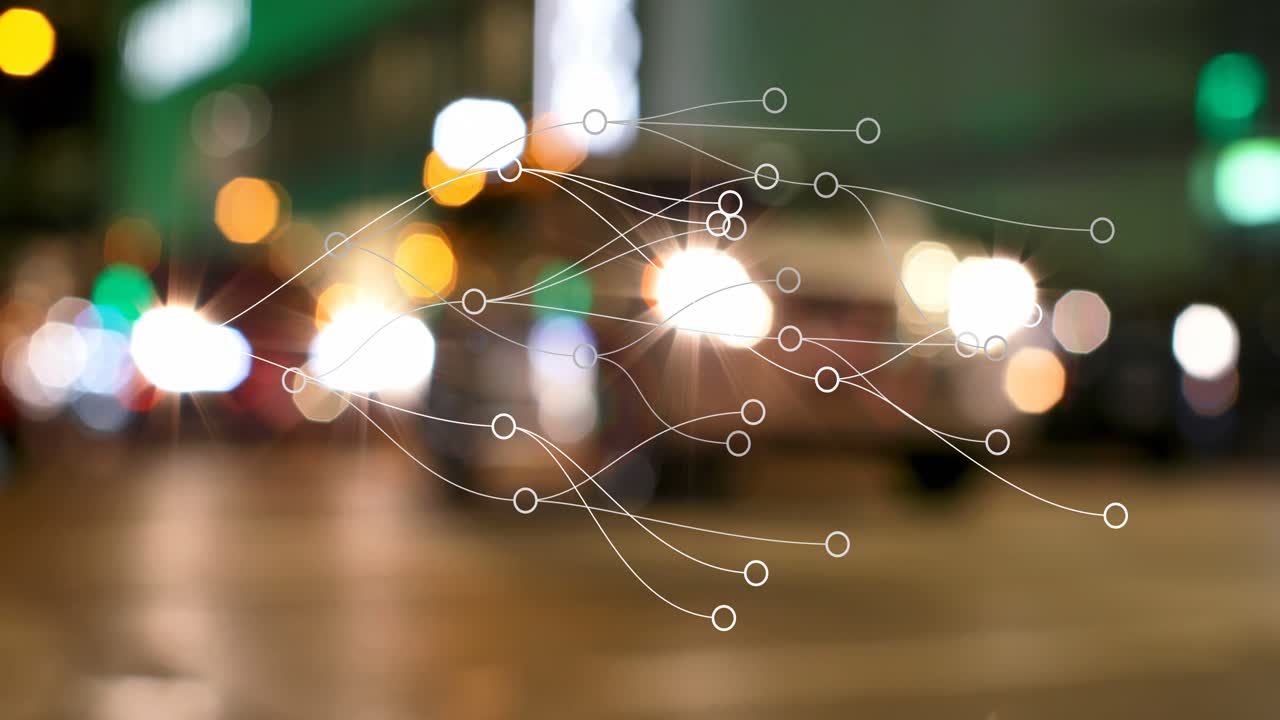 Animation of network of connections over caucasian woman rising