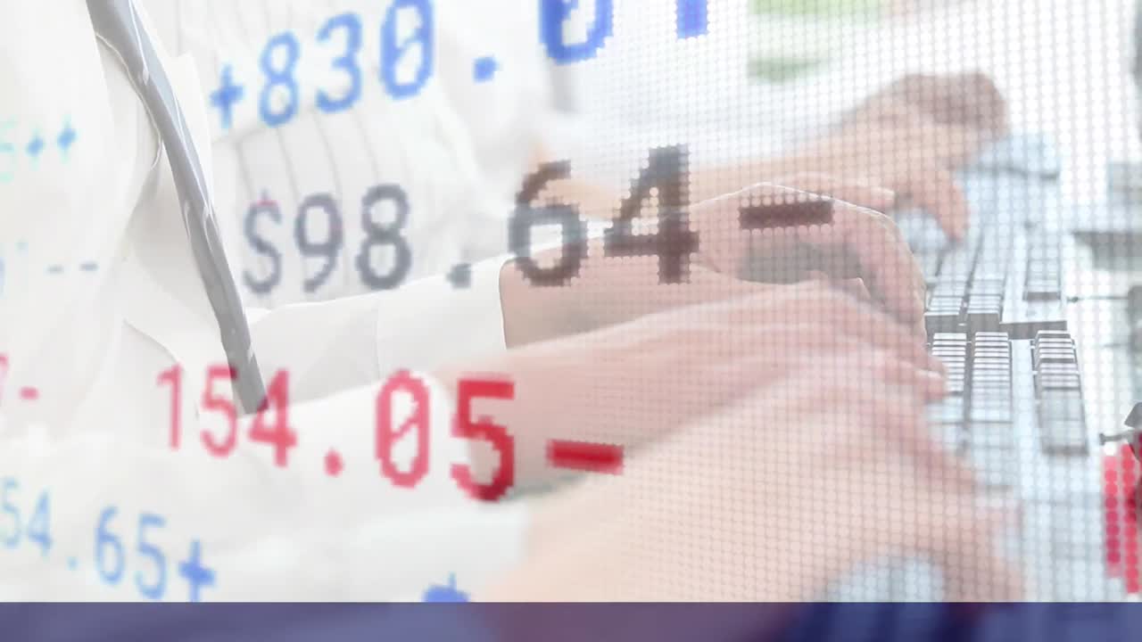 Animation of financial data processing over people using computer