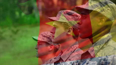 animation of soldiers with waving cameroonian flag