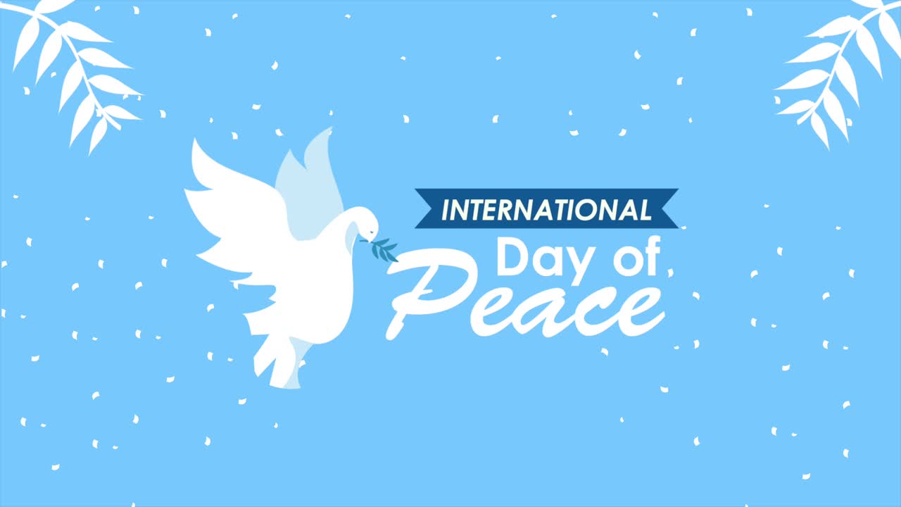 international day of peace lettering with dove flying