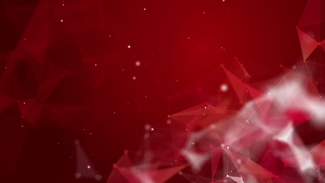 Red dark polygonal plexus background. Abstract futuristic animation. Science and technology. Loop motion lines and points.