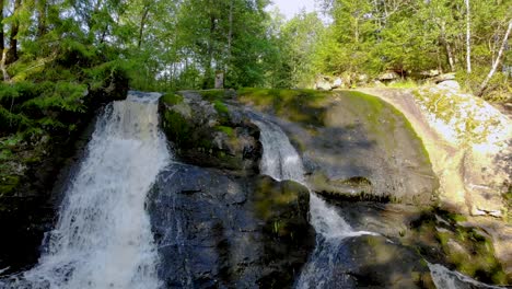 low height waterfall flowing through the rocks in the middle of dense forest