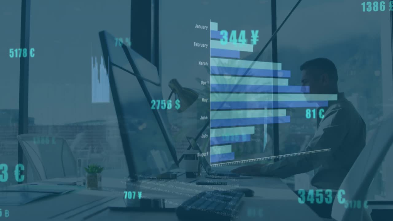 animazione dell'elaborazione dei dati finanziari sull'uomo utilizzando il computer