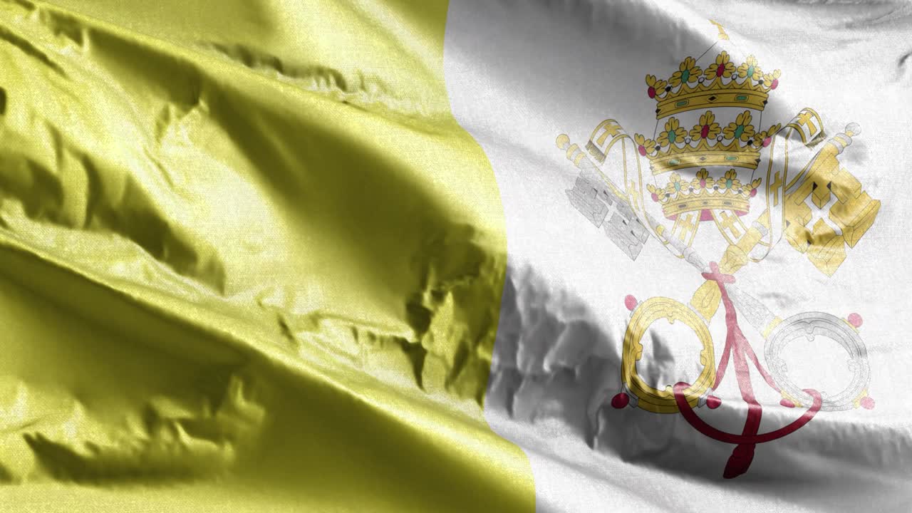 바티칸 성당의 발이 바람에 흔들리며 바티칸의 성당 발은 바람에 떠다니며 은 배경으로 10초의 루프가 있습니다.