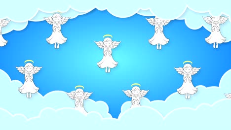 drawn angels with wings fly in the clouds