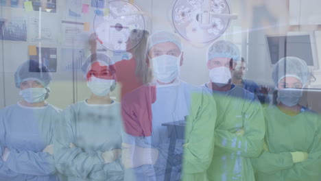 animación de mujeres de negocios caucásicas sobre cirujanos en el quirófano