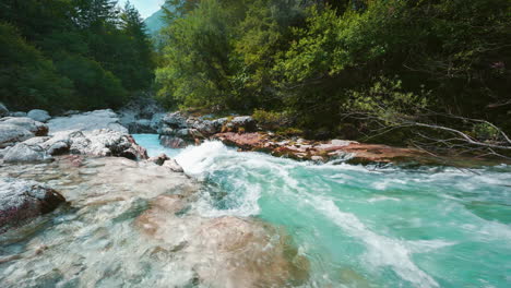Soča-mountain-river-in-Triglav-National-Park-Slovenia,-Slovenian-alps-Isonzo