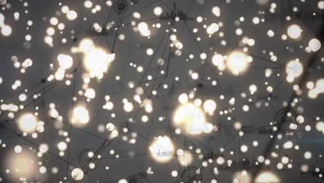 animación de puntos brillantes a través de una red de conexiones y procesamiento de datos