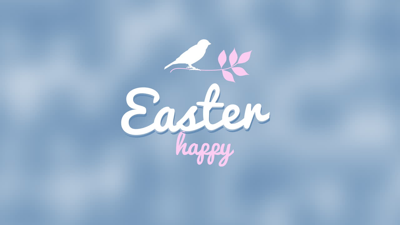 블루 그라데이션에 봄 꽃과 새와 함께 행복 한 부활절