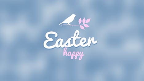 happy easter with spring flowers and bird on blue gradient
