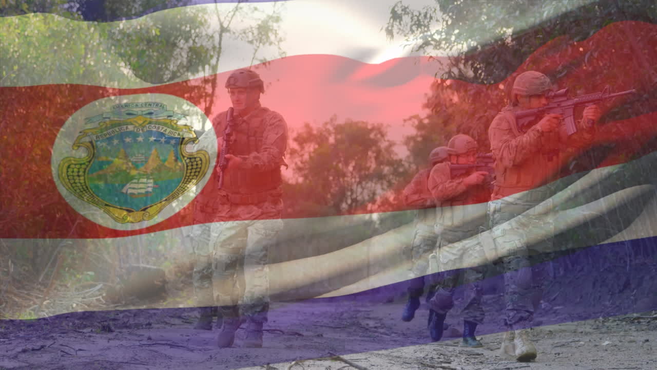 animación de la bandera de costa rica sobre varios soldados