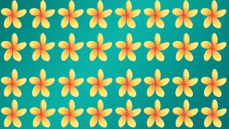 animation von reihen gelber blumen auf blauem hintergrund