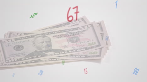 digital composition of multiple numbers and symbols floating against person counting american dollar