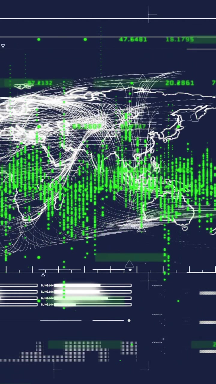 Animation of data processing over dark background