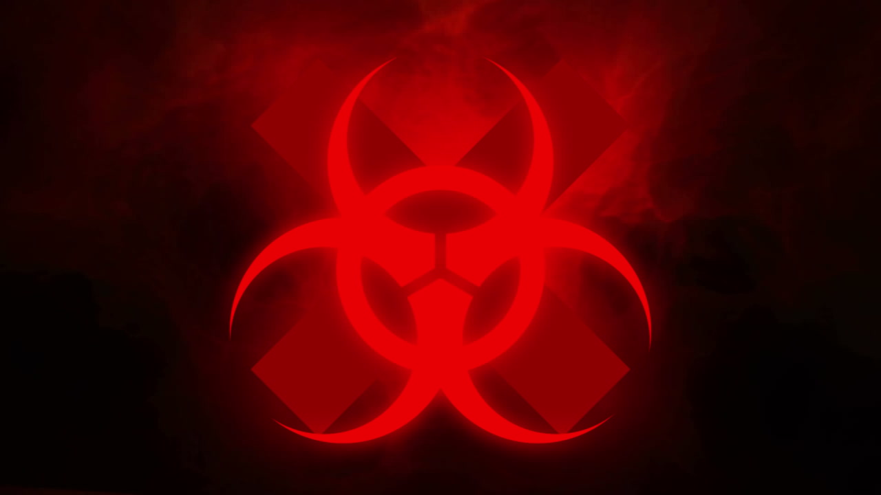 빨간색 바이러스와 검은색 배경의 십자가와 간섭