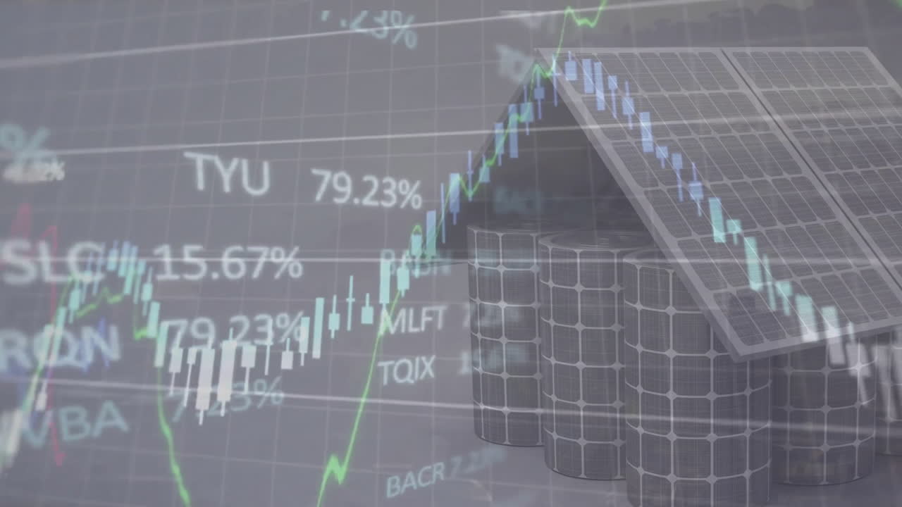 ソーラーパネルによる金融データ処理のアニメーション