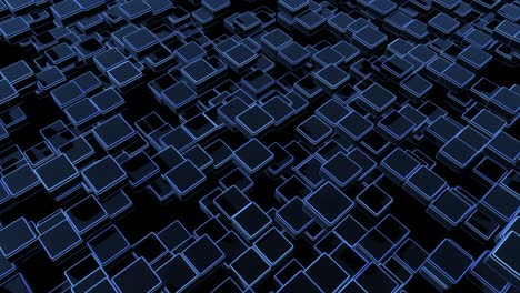 4k abstract looped dark background waves of cubes on plane, neon lights. grid of cubes like blue neon bulbs. vj cyberpunk neon style bg for event, presentation. classic simple motion design backdrop