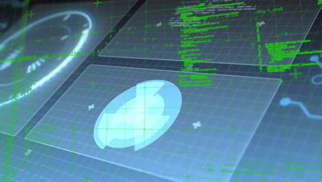 Displaying futuristic digital interface with animation and green coding elements