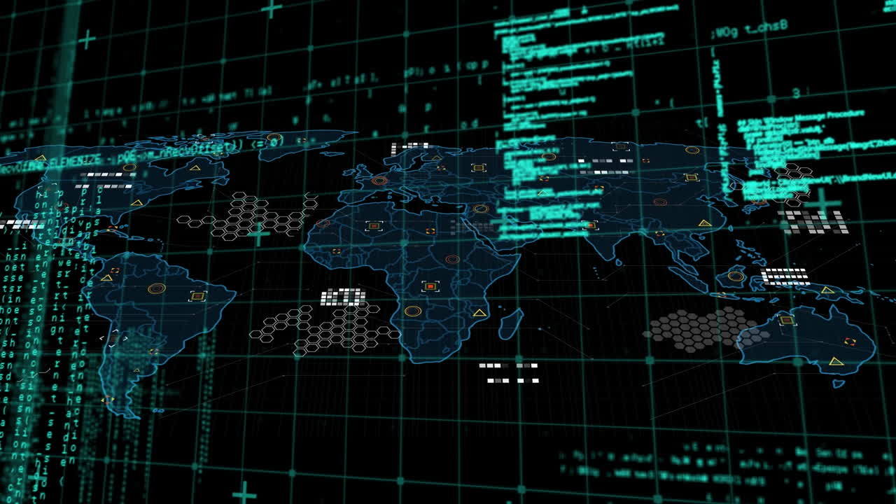 Animation of data processing over world map