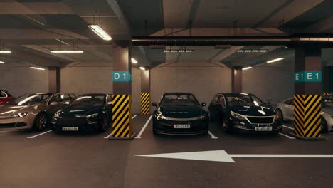 underground parking with cars. modern underground parking. indoor full modern parking