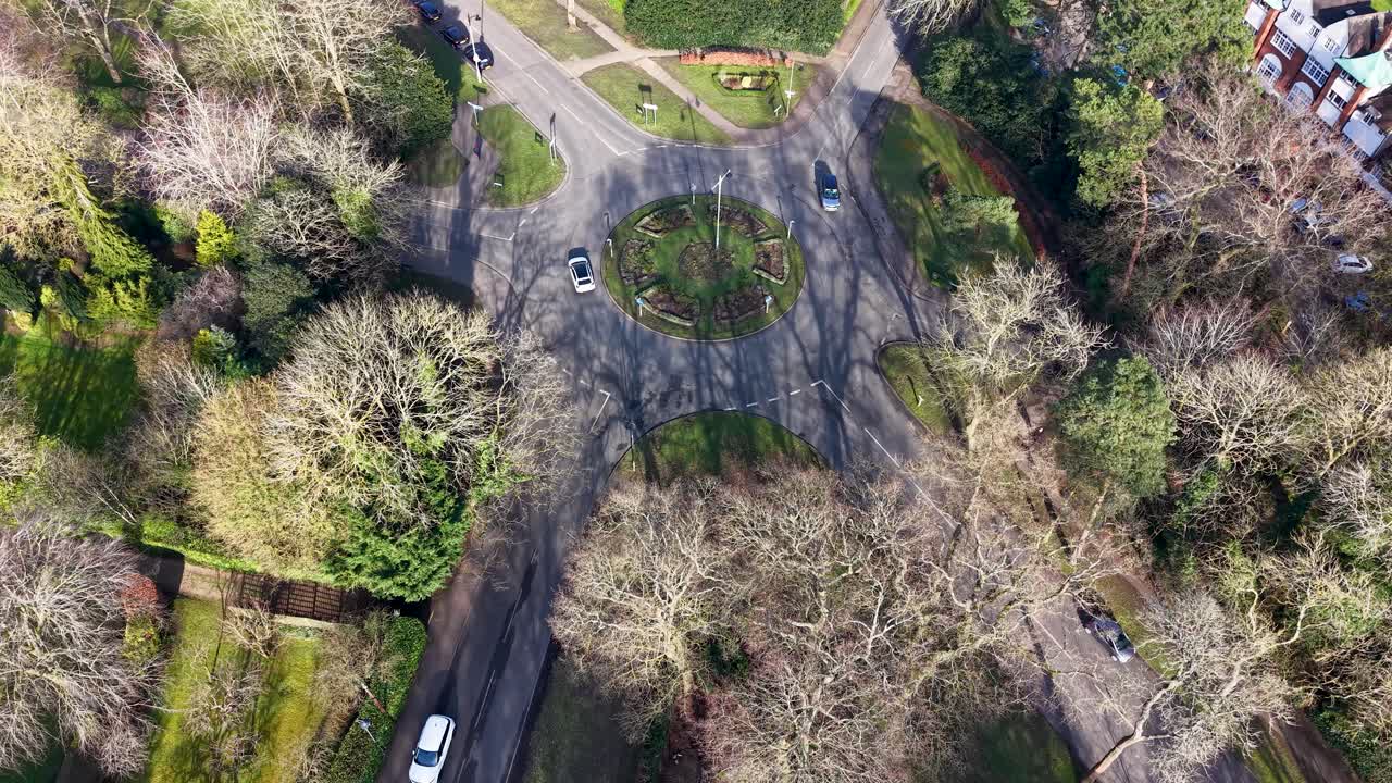 Sollershott circus aerial view over the first little traffic roundabout island made in England