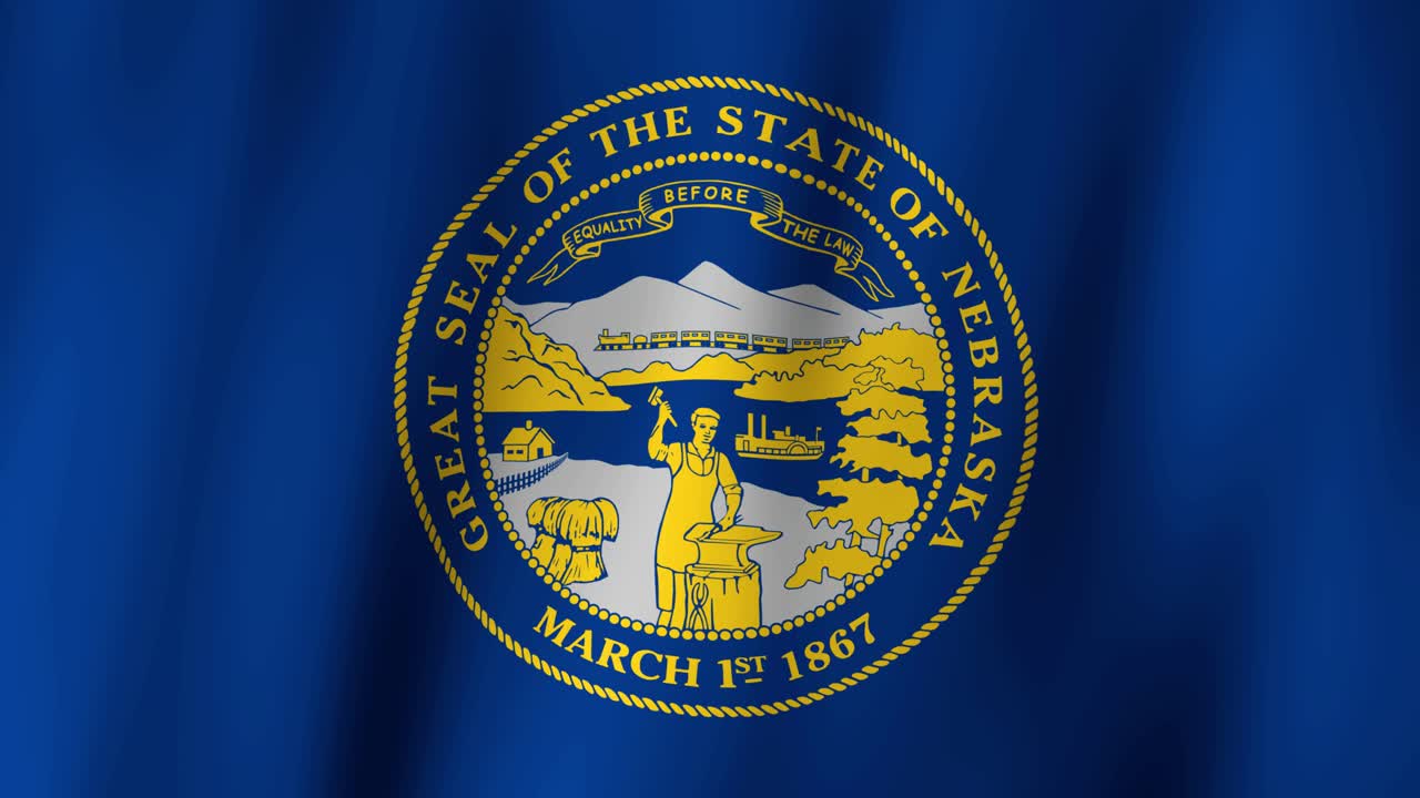Loopable state flag of Nebraska. Digital animation waving background. (United States of America)
