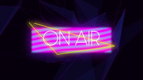 glowing neon on air text over dark geometric animation background