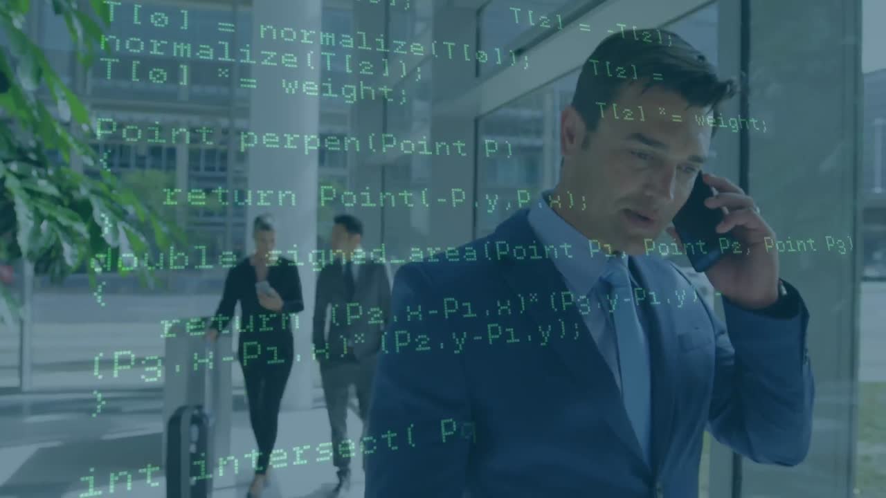 스마트 폰을 사용하는 사업가에 대한 금융 데이터 처리 애니메이션