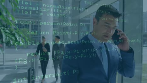 스마트 폰을 사용하는 사업가에 대한 금융 데이터 처리 애니메이션