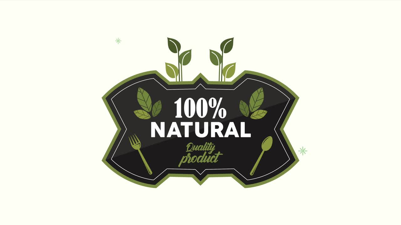 animazione dell'emblema dell'alimento biologico al 100%