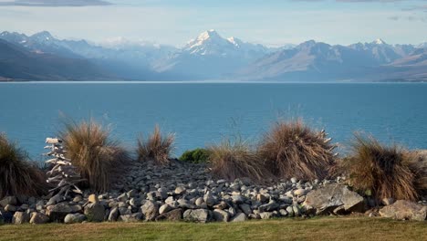 gaze in awe at the stunning scenery of new zealand's mt cook and the southern alps along lake pukaki as the camera follows a smooth dolly in a timelapse