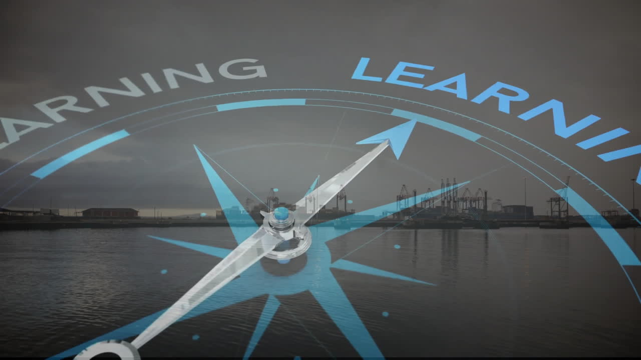 Animation of compass moving over port Premium Stock Video Footage