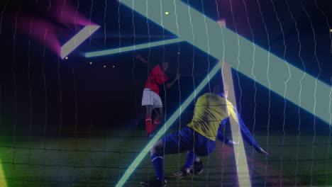 animation of neon shapes over african american male soccer player