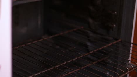 Placing-a-forged-pan-with-three-pieces-of-chicken-breasts-into-pre-heated-oven