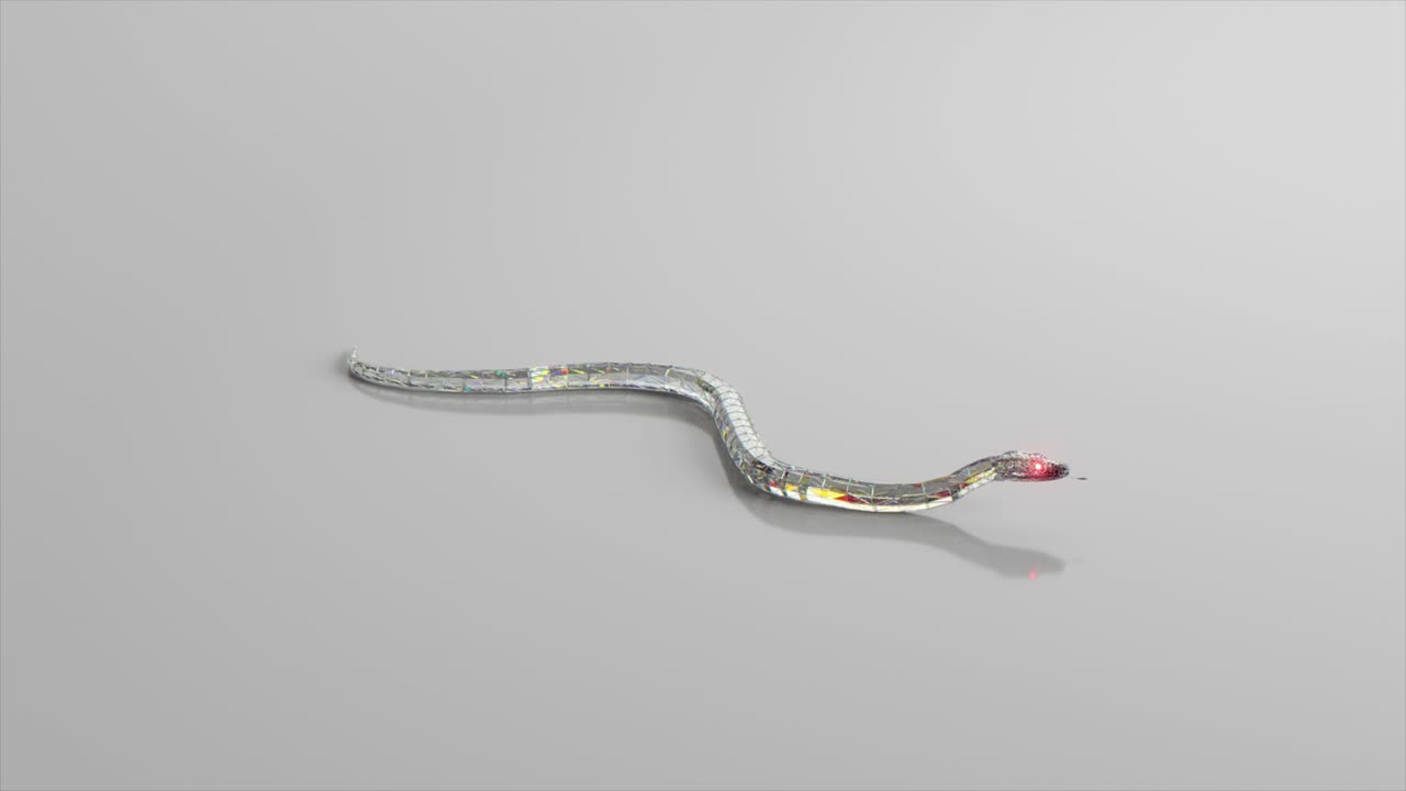 The diamond snake is crawling. The concept of nature and animals. Low poly. White color. 3d animation of seamless loop