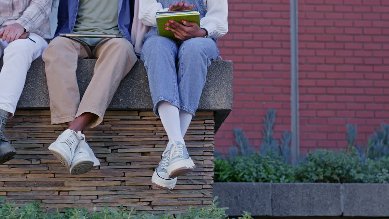 Students sitting on a wall