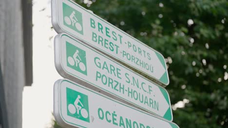 close-up view of street and tourist signs in brest, france, highlighting local character