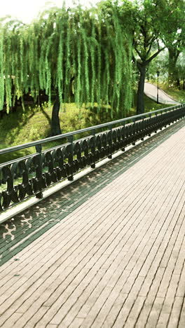 peaceful walkway on a bridge in a park