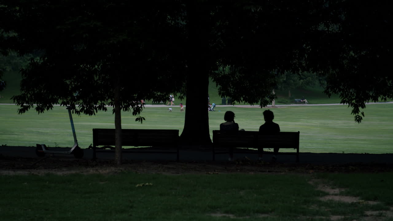 Couple Relaxing in a Park at Dusk